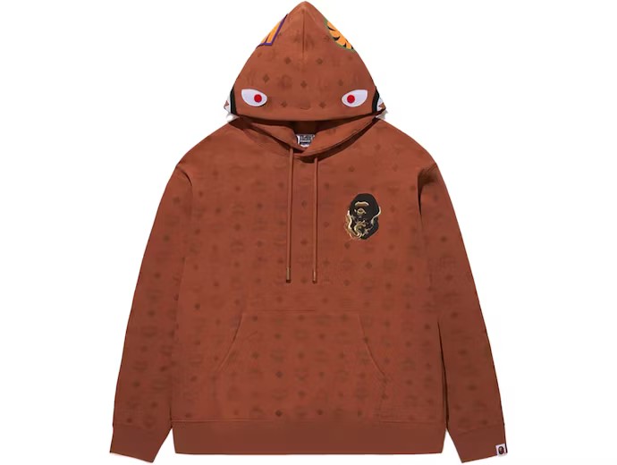Bape x MCM Shark Pullover Hoodie Brown