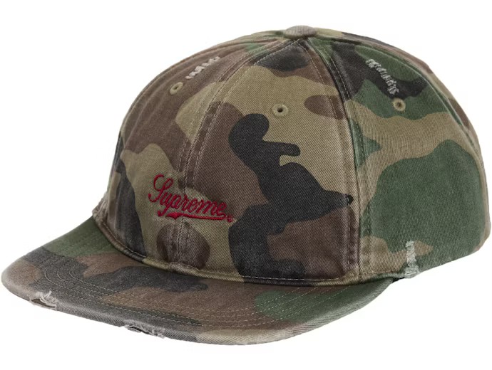 Supreme Distressed Script 6-Panel Woodland Camo