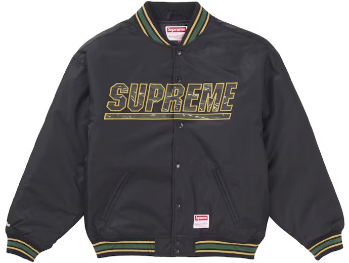 Supreme M&N Camo Logo Varsity Jacket Black