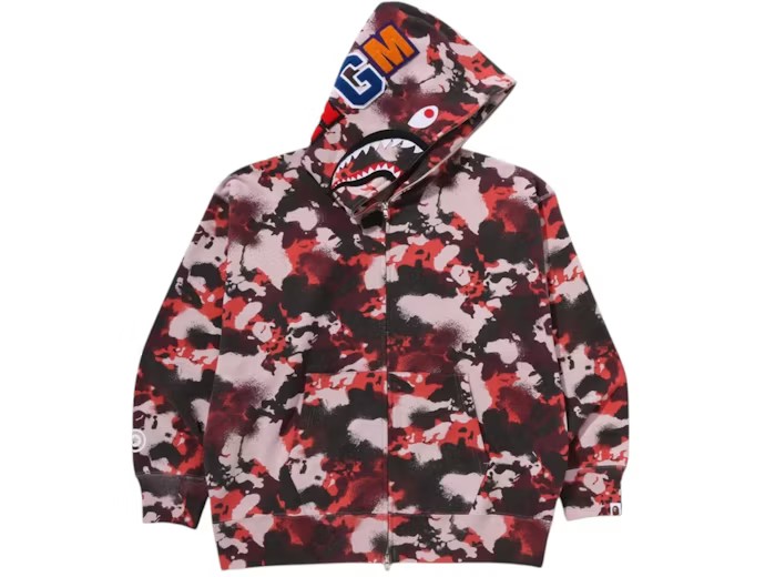 BAPE Map Camo Shark Relaxed Fit Full Zip Hoodie Red