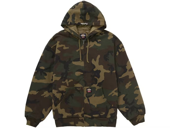Supreme Dickies Quilted Lined Zip Up Hooded Sweatshirt Camo