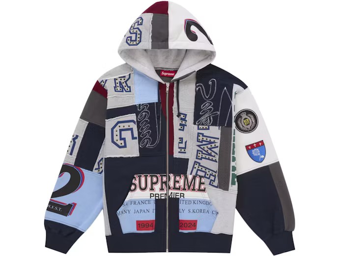 Supreme Patchwork Zip Up Hooded Sweatshirt (SS25) Navy