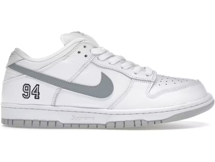 Nike SB Dunk Low Supreme 94 White Metallic Silver