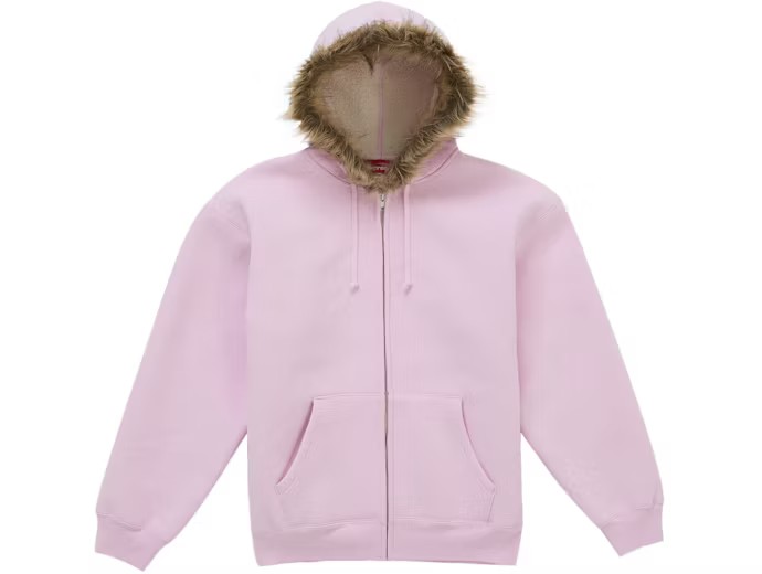 Supreme Faux Fur Zip Up Hooded Sweatshirt Pink
