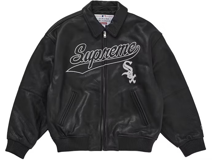 Supreme Chicago White Sox Leather Varsity Jacket Black