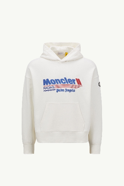 Moncler x Palm Angels Racing Logo Cotton Hoodie White