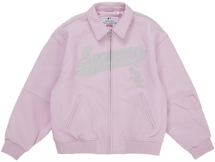 Supreme Chicago White Sox Leather Varsity Jacket Pink