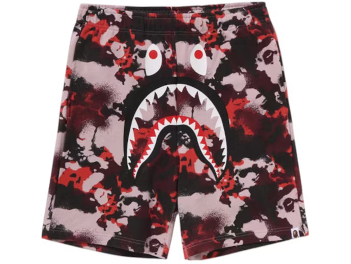BAPE Map Camo Regular Fit Shark Sweat Shorts Red