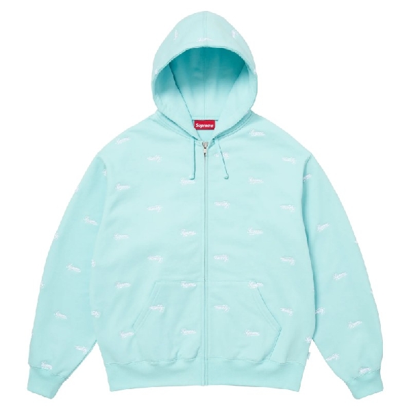 Supreme repeat Script Zip Up Hooded Sweatshirt Aqua