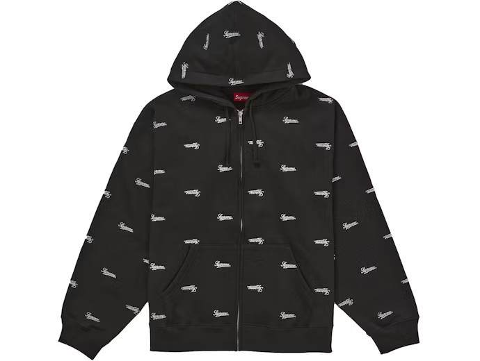 Supreme repeat Script Zip Up Hooded Sweatshirt Black