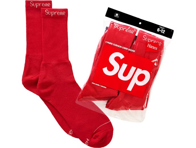 Supreme Hanes Crew Socks (4Pack) Red