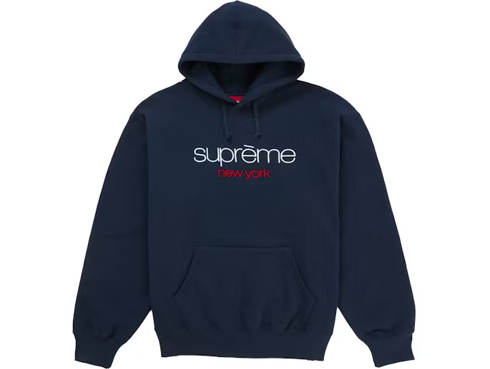 Supreme Classic Logo Hooded Sweatshirt Navy