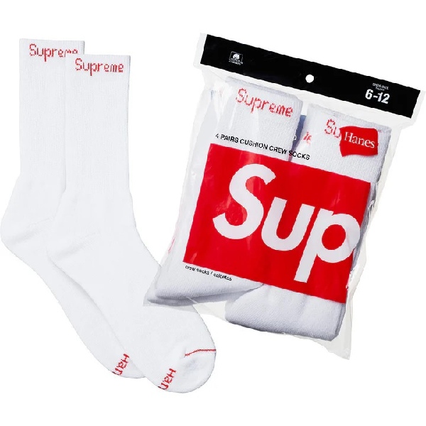 Supreme Hanes CC Socks 4-pack White