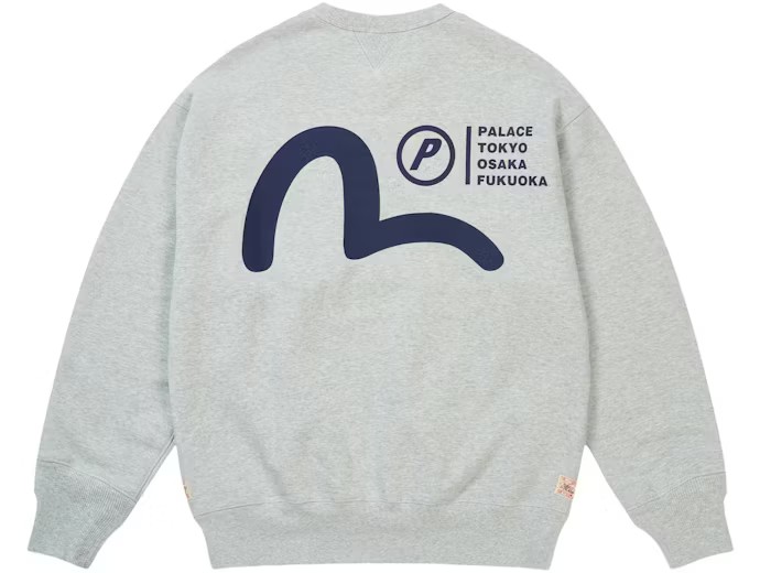 Palace x Evisu Crew Grey Marl