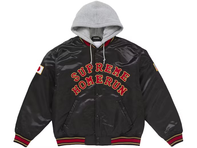 Supreme Homerun Satin Hooded Varsity Jacket Black